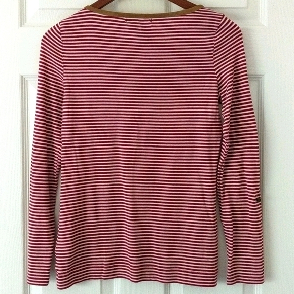 Lauren Ralph Lauren Striped Round Neck Long Roll Tab Sleeve Top Red White XS - Picture 13 of 14